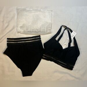 🆕 Cupshe Black Bikini with mesh detailing, high waist bottoms size Small S